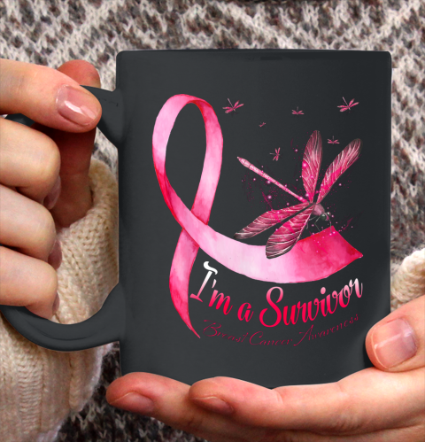 I m A Survivor Dragonfly Breast Cancer Awareness Ceramic Mug 11oz