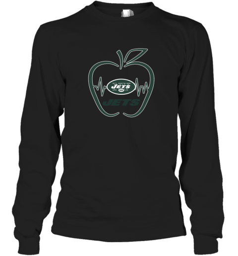 Apple Heartbeat Teacher Symbol New York Jets Long Sleeve T-Shirt