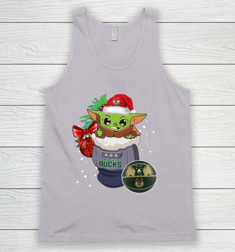 Milwaukee Bucks Christmas Baby Yoda Star Wars Funny Happy NBA Tank Top 4