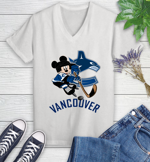 NHL Vancouver Canucks Mickey Mouse Disney Hockey T Shirt Women's V-Neck T-Shirt