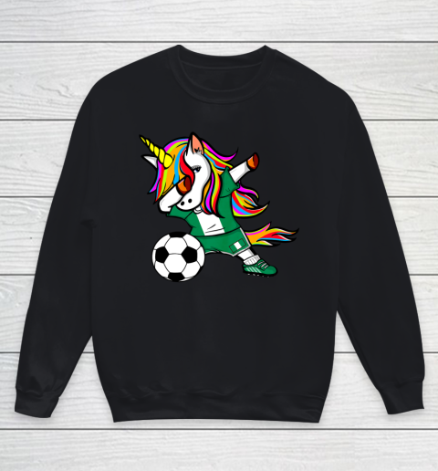 Funny Dabbing Unicorn Nigeria Football Nigerian Flag Soccer Youth Sweatshirt