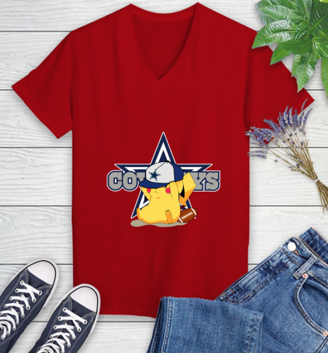 NFL Pikachu Football Sports Dallas Cowboys Women's V-Neck T-Shirt 12