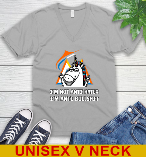 Miami Marlins MLB Baseball Unicorn I'm Not Anti Hater I'm Anti Bullshit V-Neck T-Shirt 4