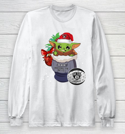 Brooklyn Nets Christmas Baby Yoda Star Wars Funny Happy NBA Long Sleeve T-Shirt 2