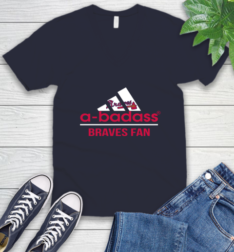 MLB A Badass Atlanta Braves Fan Adidas Baseball Sports V-Neck T-Shirt 2
