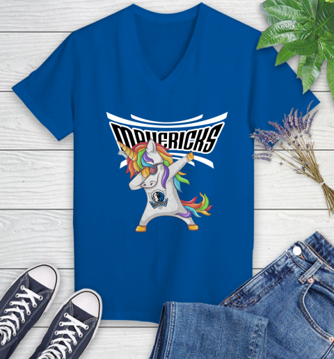Dallas Mavericks NBA Basketball Funny Unicorn Dabbing Sports Women's V-Neck T-Shirt 10