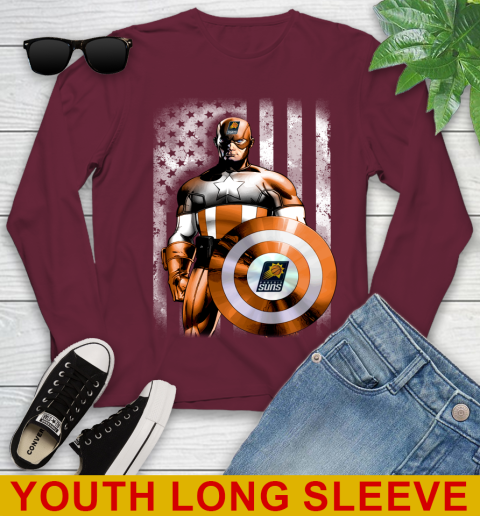 Phoenix Suns NBA Basketball Captain America Marvel Avengers American Flag Shirt Youth Long Sleeve 6