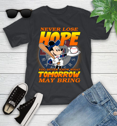 Texas Rangers MLB Baseball Mickey Disney Never Lose Hope Youth T-Shirt