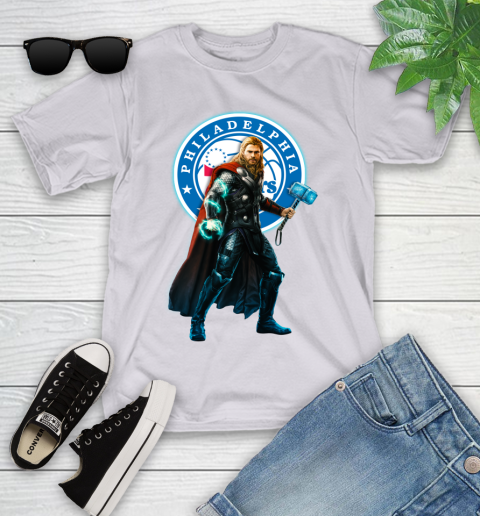 NBA Thor Avengers Endgame Basketball Philadelphia 76ers Youth T-Shirt 4