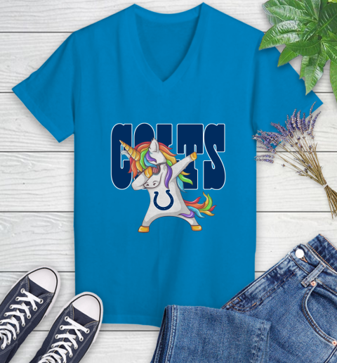 Indianapolis Colts NFL Football Funny Unicorn Dabbing Sports Women's V-Neck T-Shirt 7