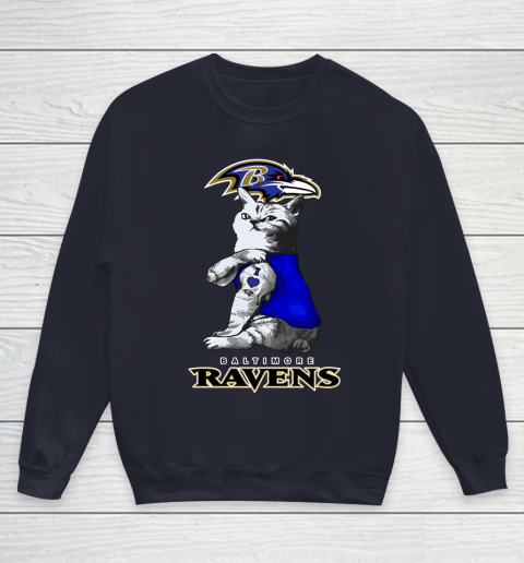 NFL Football My Cat Loves Baltimore Ravens Youth Sweatshirt 2