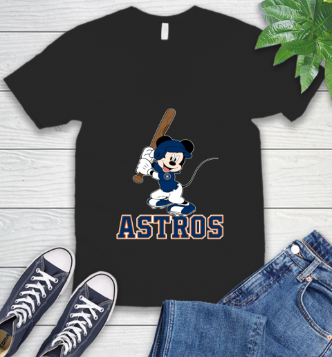 MLB Baseball Houston Astros Cheerful Mickey Mouse Shirt V-Neck T-Shirt