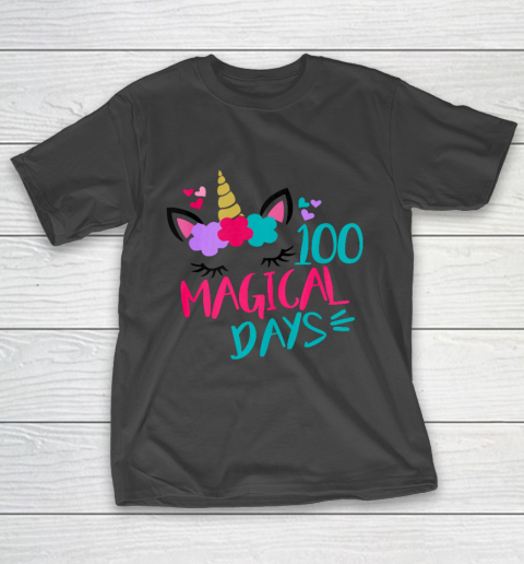 Kids 100 Magical Days Cute 100 Days of School Girls Unicorn T-Shirt