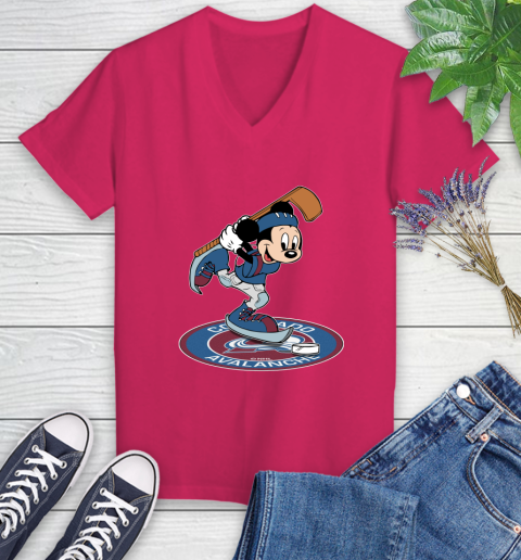 NHL Hockey Colorado Avalanche Cheerful Mickey Disney Shirt Women's V-Neck T-Shirt 8