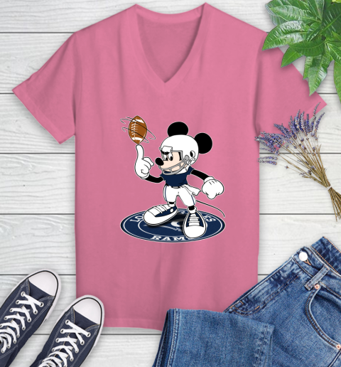 NFL Football Los Angeles Rams Cheerful Mickey Disney Shirt Women's V-Neck T-Shirt - Image 12