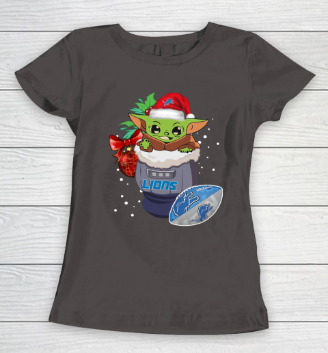 Detroit Lions Christmas Baby Yoda Star Wars Funny Happy NFL Women's T-Shirt 8