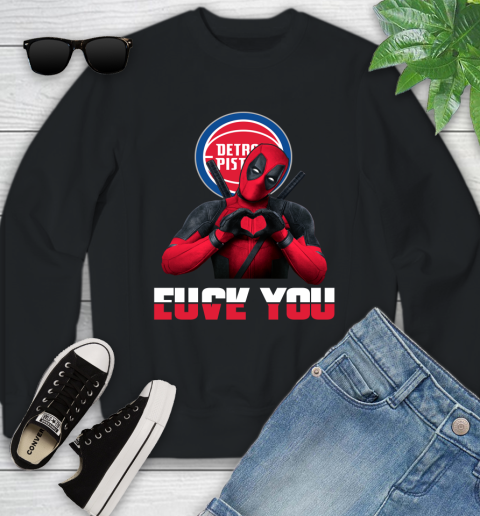 NBA Detroit Pistons Deadpool Love You Fuck You Basketball Sports Youth Sweatshirt