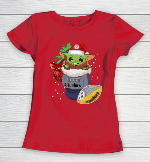 Pittsburgh Steelers Christmas Baby Yoda Star Wars Funny Happy NFL Women's T-Shirt 10