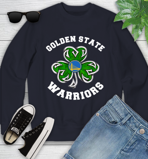 NBA Golden State Warriors Three Leaf Clover St Patrick's Day Basketball Sports Youth Sweatshirt 2