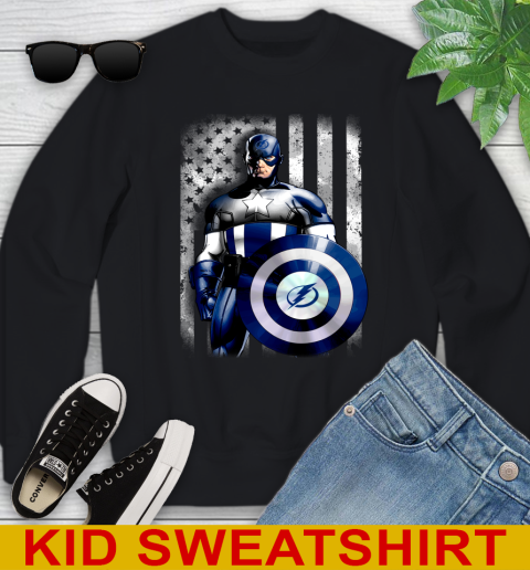 Tampa Bay Lightning NHL Hockey Captain America Marvel Avengers American Flag Shirt Youth Sweatshirt