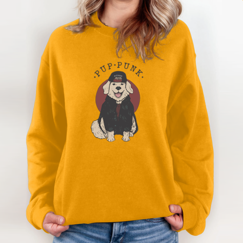 Pup Punk Funny Dog Sweatshirt vw3l pup punk funny dog sweatshirt 35 front gold