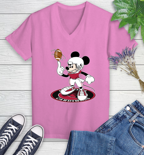 NFL Football Arizona Cardinals Cheerful Mickey Disney Shirt fish pond Women's V-Neck T-Shirt 12