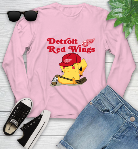 NHL Pikachu Hockey Sports Detroit Red Wings Youth Long Sleeve 10