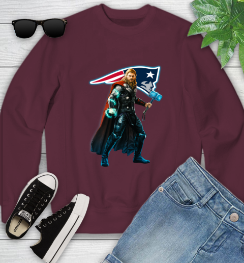 NFL Thor Avengers Endgame Football New England Patriots Youth Sweatshirt 5