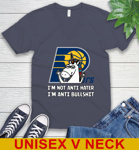 Indiana Pacers NBA Basketball Unicorn I'm Not Anti Hater I'm Anti Bullshit V-Neck T-Shirt 8