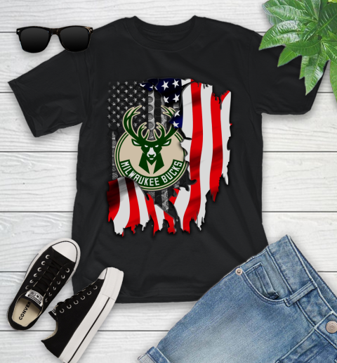 Milwaukee Bucks NBA Basketball American Flag Youth T-Shirt