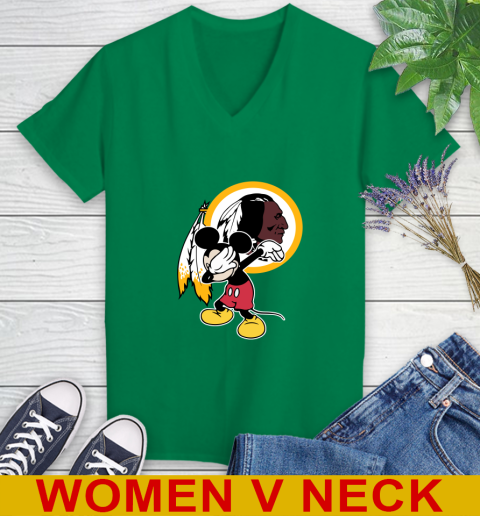 Washington Redskins NFL Football Dabbing Mickey Disney Sports Women's V-Neck T-Shirt 6