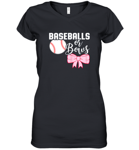 Cute Baseballs or Bows Gender Reveal  Team Boy or Team Girl Women's V-Neck T-Shirt