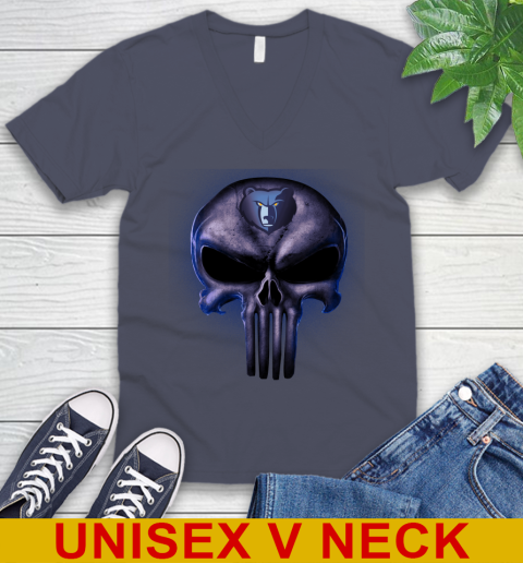 Memphis Grizzlies NBA Basketball Punisher Skull Sports V-Neck T-Shirt 7