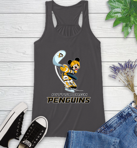 NHL Hockey Pittsburgh Penguins Cheerful Mickey Mouse Shirt Racerback Tank 12