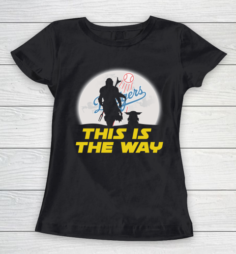Los Angeles Dodgers MLB Baseball Star Wars Yoda And Mandalorian This Is The Way Women's T-Shirt