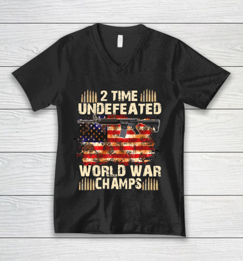 Veteran Shirt 2 Time Undefeated World War Champs 4th of July T Shirt Patriotic T Shirts Independence Day V-Neck T-Shirt
