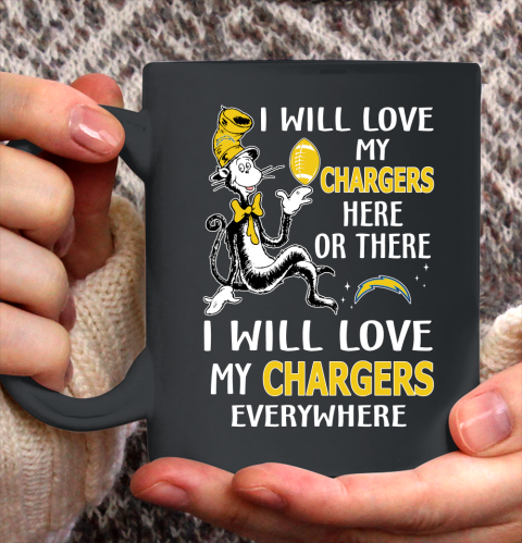 NFL Football Los Angeles Chargers I Will Love My Chargers Everywhere Dr Seuss Shirt Ceramic Mug 11oz