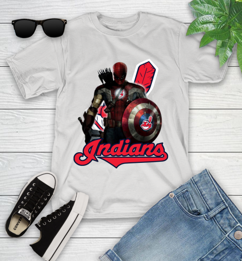 MLB Captain America Thor Spider Man Hawkeye Avengers Endgame Baseball Cleveland Indians Youth T-Shirt