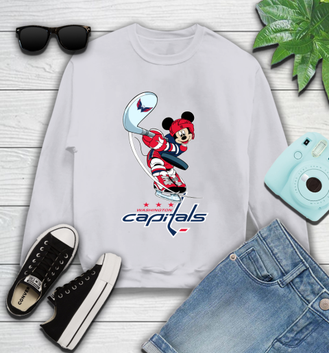NHL Hockey Washington Capitals Cheerful Mickey Mouse Shirt Youth Sweatshirt 4