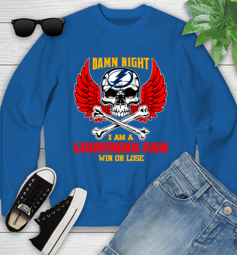 NHL Damn Right I Am A Tampa Bay Lightning Win Or Lose Skull Hockey Sports Youth Sweatshirt 7