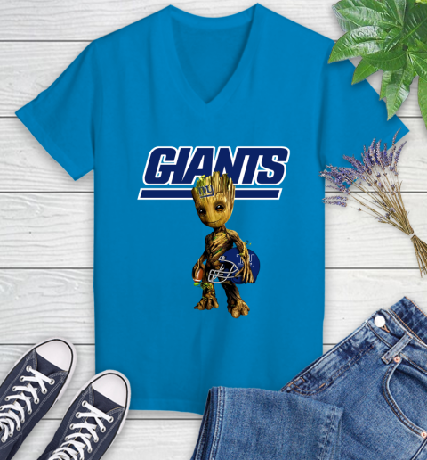 New York Giants NFL Football Groot Marvel Guardians Of The Galaxy Women's V-Neck T-Shirt 7