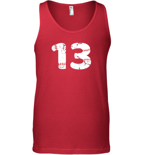 cqtt number 13 baseball vintage distressed team unisex tank 17 front red