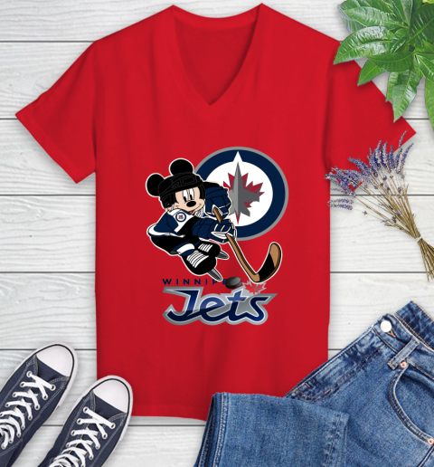 NHL Winnipeg Jets Mickey Mouse Disney Hockey T Shirt Women's V-Neck T-Shirt 12