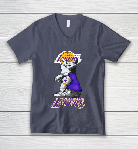 NBA Basketball My Cat Loves Los Angeles Lakers V-Neck T-Shirt 7
