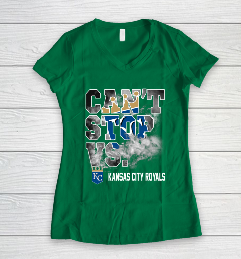 MLB Kansas City Royals Baseball Can't Stop Vs Kansas City Royals Women's V-Neck T-Shirt 3