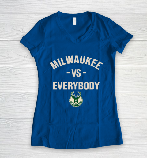 Milwaukee Bucks Vs Everybody Women's V-Neck T-Shirt 7