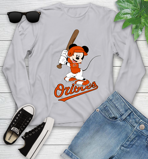 MLB Baseball Baltimore Orioles Cheerful Mickey Mouse Shirt Youth Long Sleeve 5