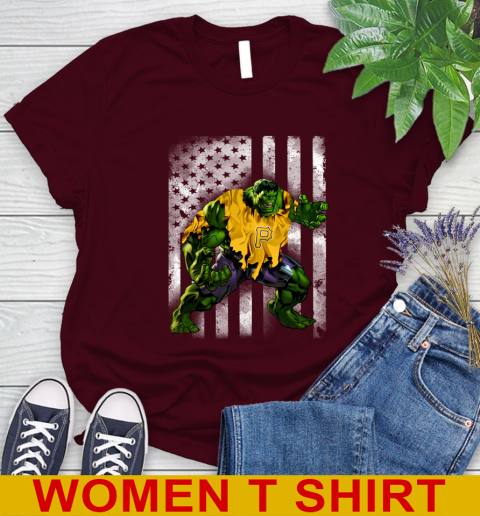 Pittsburgh Pirates Hulk Marvel Avengers MLB Baseball American Flag Women's T-Shirt 6