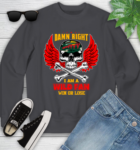 NHL Damn Right I Am A Minnesota Wild Win Or Lose Skull Hockey Sports Youth Sweatshirt 5