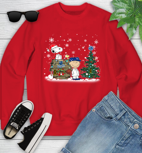 MLB Kansas City Royals Snoopy Charlie Brown Christmas Baseball Commissioner's Trophy Youth Sweatshirt 8